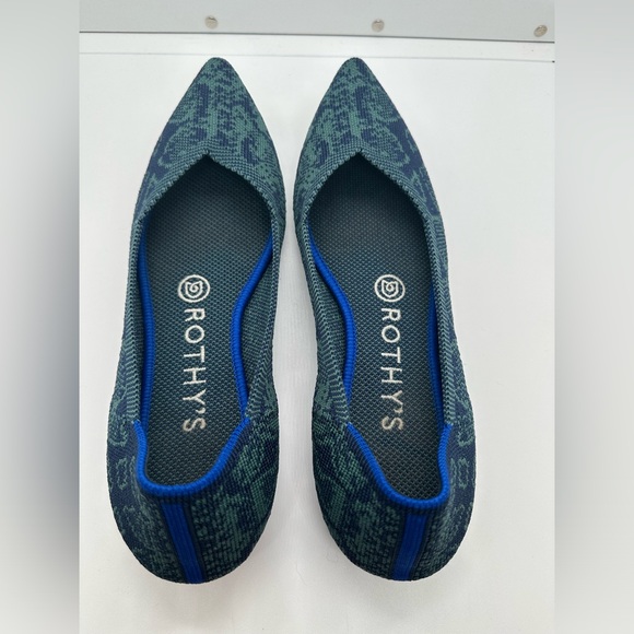 Rothy’s The Point~ Emerald Blue Snake Print Retired Shoes Size 7 - Picture 3 of 15